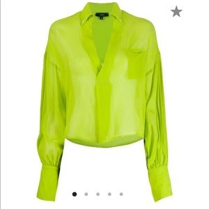 Jejia sheer cropped silk shirt, v-neck green.